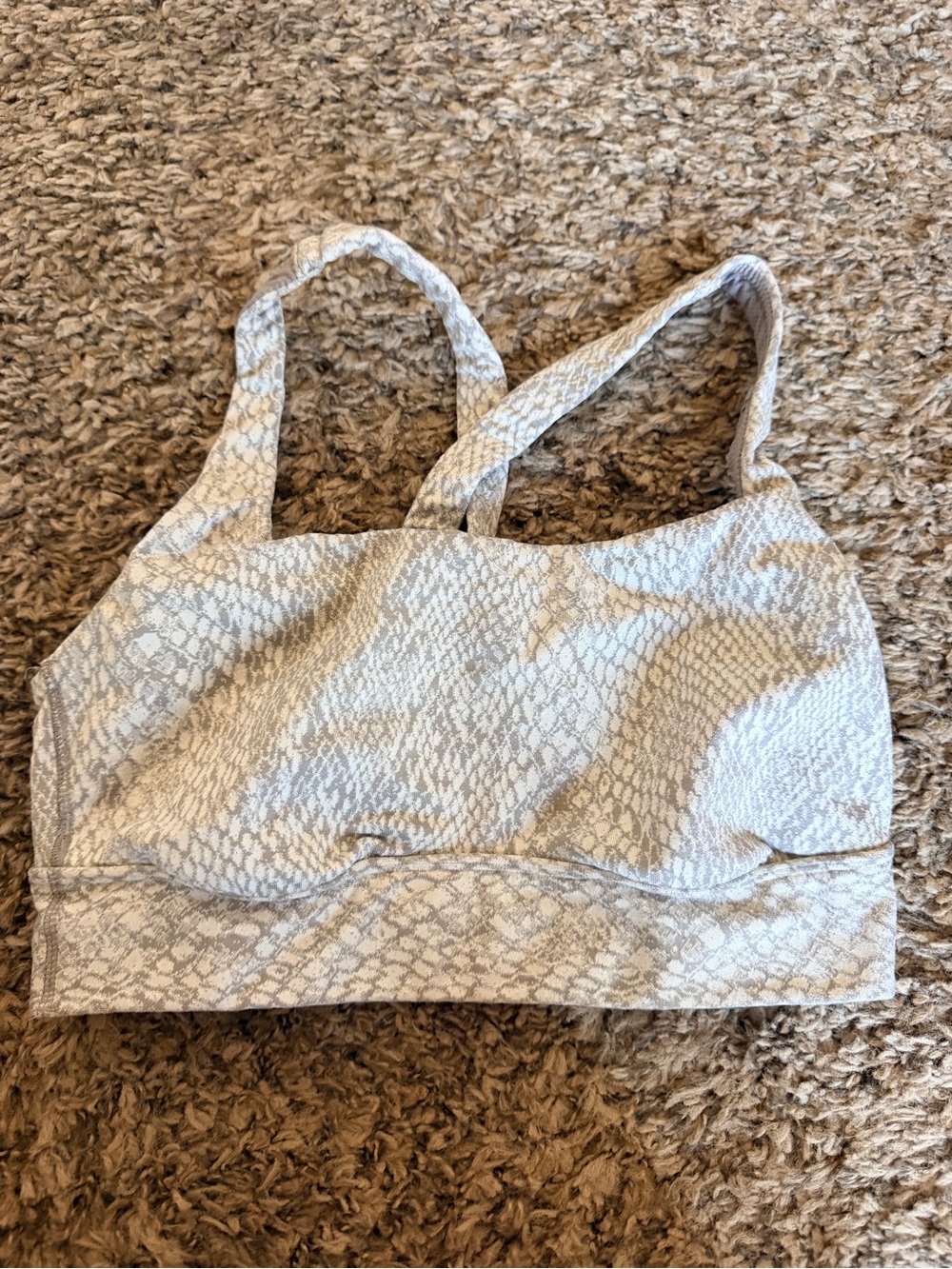 Light Snake-Print Sports Bra in Pale Gray and Cream